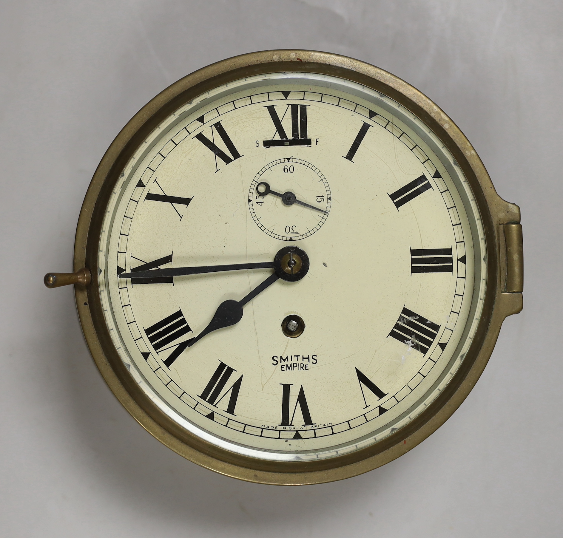 A Smiths brass bulkhead ship's timepiece